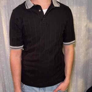 Blake & Hollister Mens Ribbed Polo Shirt Black Grey Cotton Small Made in USA